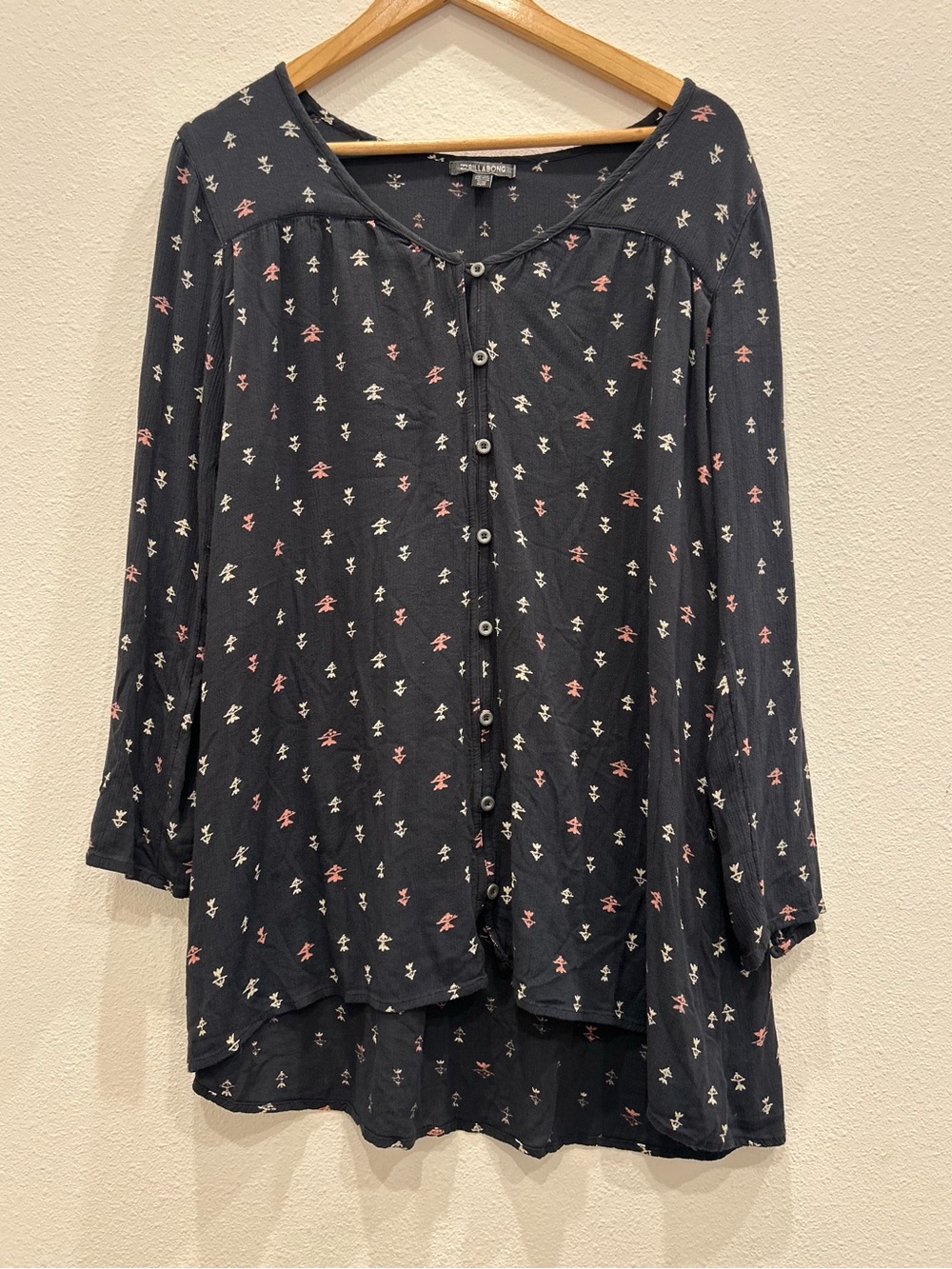 Billabong Button-Front Medium Tunic Dress Tribal Boho Loose Flowy Western Fall